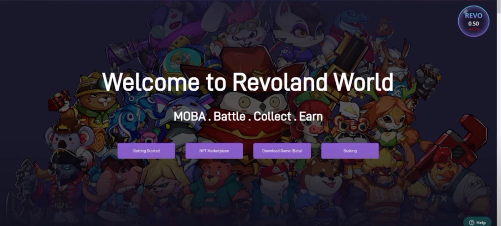 The inscription Welcome to Revoland World against the background of the game characters
