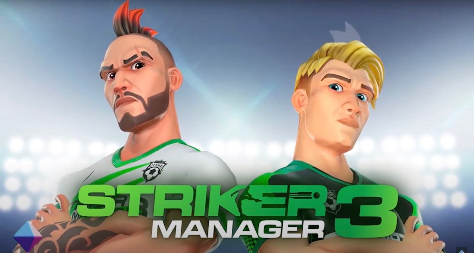 Two game characters next to the inscription Striker Manager 3