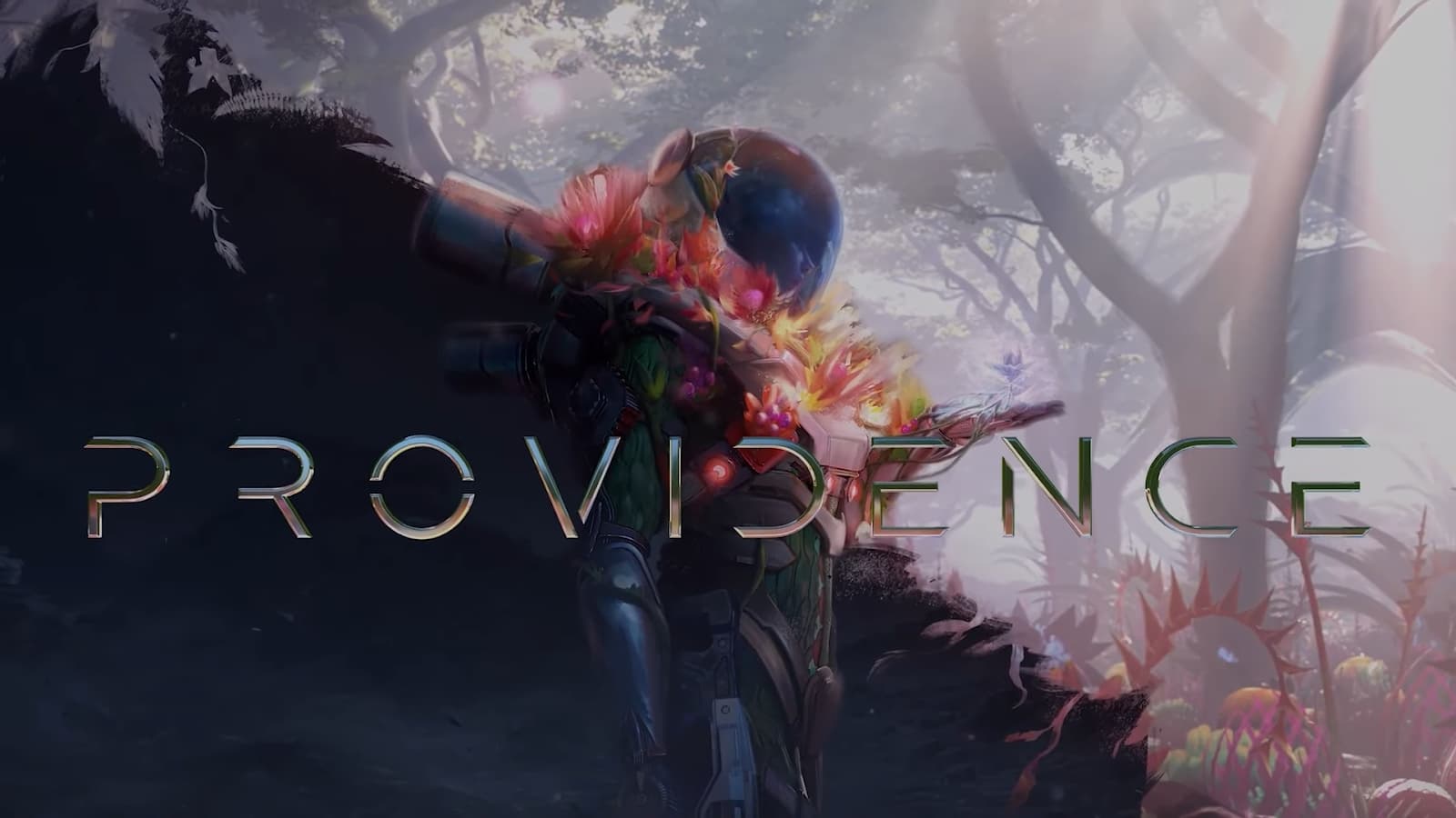 The word "PROVIDENCE" overlays a colorful scene with an armored figure