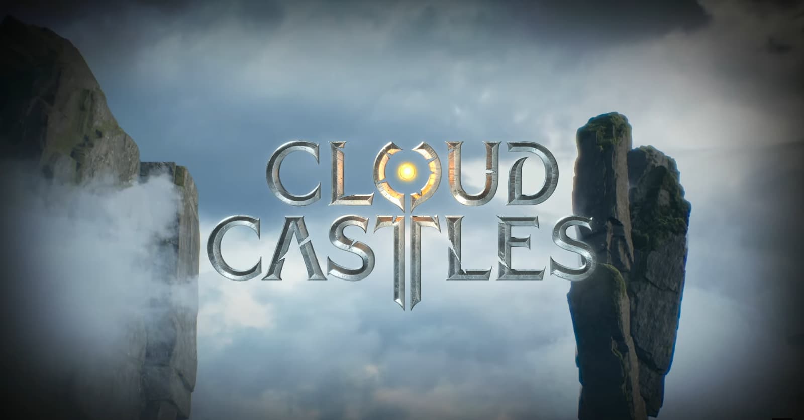 The logo "CLOUD CASTLES" emerges above mist-enshrouded cliffs